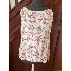 Loft Womens Floral Sleeveless Top S Lightweight Cotton Blend Beige & Pink